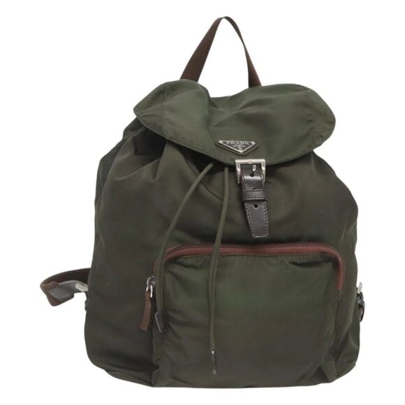 PRADA Backpack Nylon Khaki Silver Auth BA2515 - Picture 1 of 16